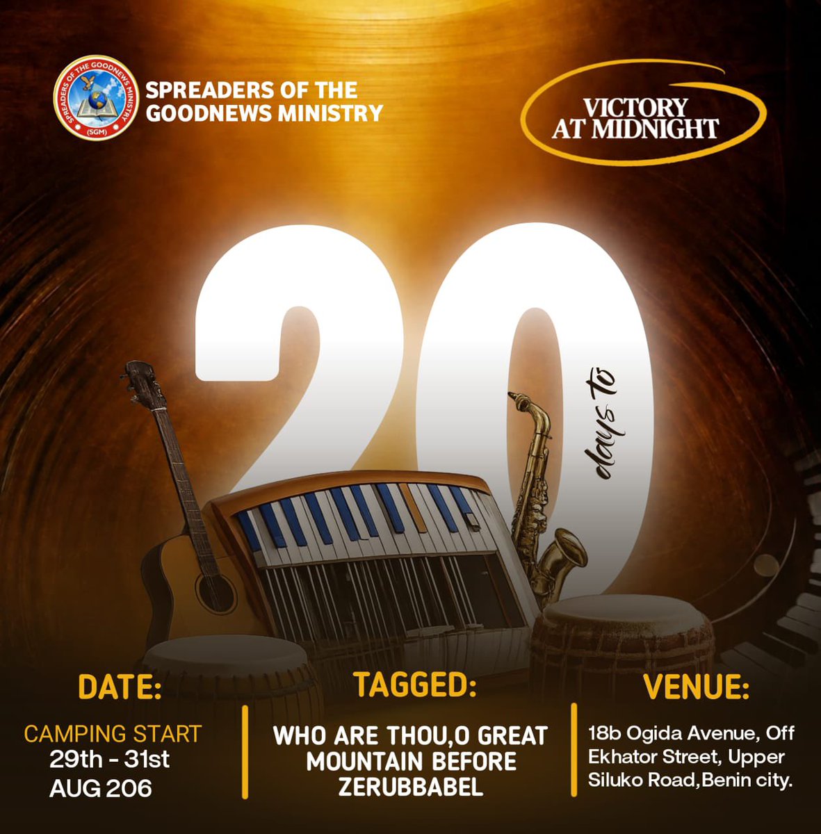 SGMglobal9's tweet photo. 20 days to go!!!!! 

🔥 

Tell everyone 

It will be great in God’s presence 

#victoryatmidnight2026 https://t.co/pyHhE7vX6v