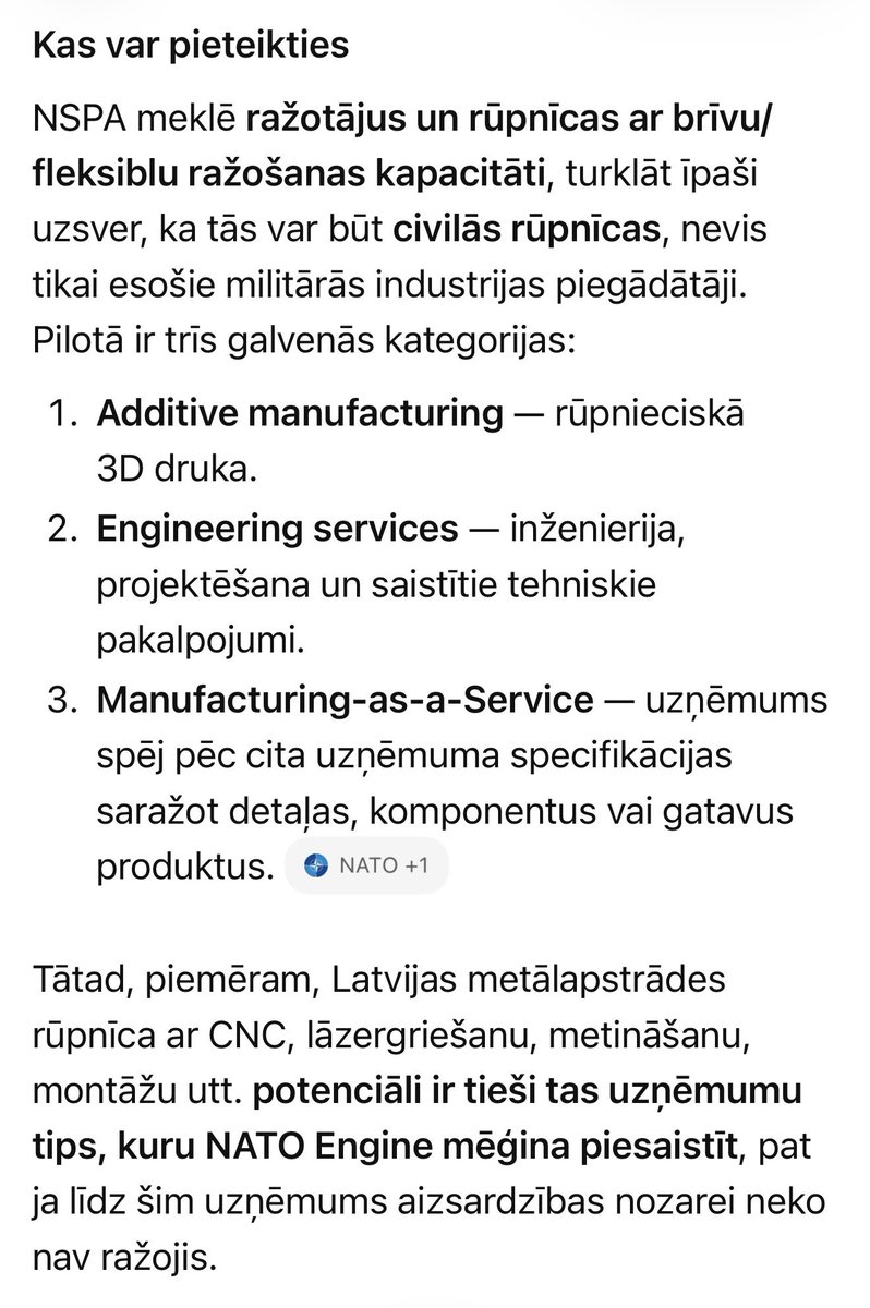 poznaks's tweet photo. UWAGA! Visiem, kas izstrādā, ražo, protoipē, 3D printē, testē urbj, virpo, frēzē un metina. NATO meklē ražošanas jaudas. Inžinierijas un prototipēšanas kapacitātes. Piesakaties! https://t.co/BsR0AnjQKT https://t.co/MnMiemDUxs