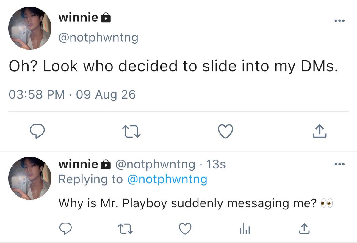 sashimirolleee's tweet photo. #pondphuwin socmed au

Pond Naravit has a reputation for being a notorious playboy and his new target happens to be Phuwin's girl best friend.

One day, Pond slides into Phuwin's DMs asking for her number. But knowing Pond's reputation, Phuwin refuses to give it to him.

Instead, he gives Pond one condition before handing over his best friend's number. 👀🤭