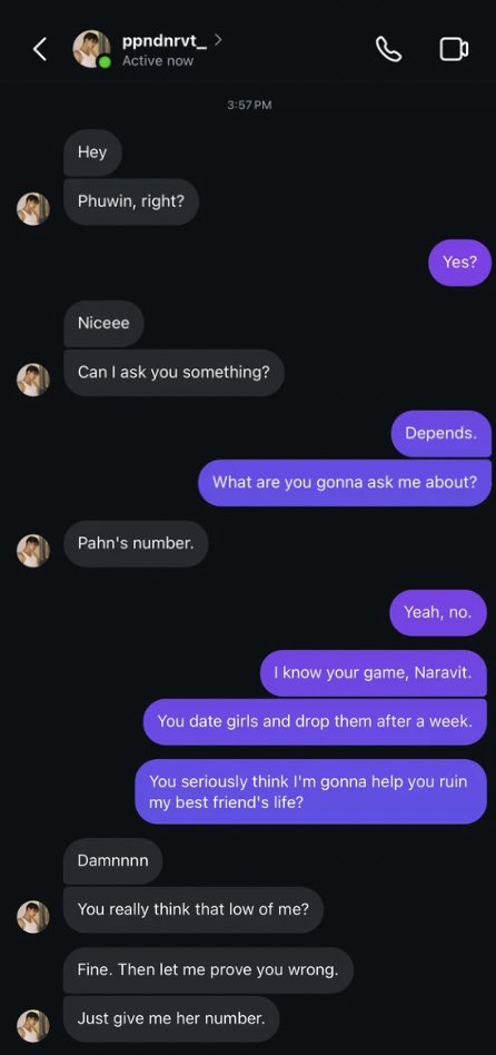 sashimirolleee's tweet photo. #pondphuwin socmed au

Pond Naravit has a reputation for being a notorious playboy and his new target happens to be Phuwin's girl best friend.

One day, Pond slides into Phuwin's DMs asking for her number. But knowing Pond's reputation, Phuwin refuses to give it to him.

Instead, he gives Pond one condition before handing over his best friend's number. 👀🤭