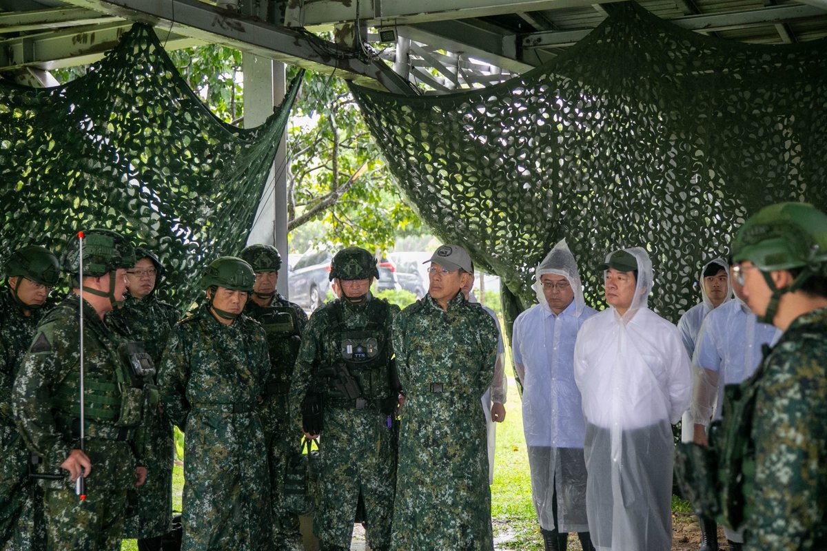 ChingteLai's tweet photo. Observed the #HanKuang drills in Taoyuan today. Thankful to our troops for maintaining rigorous training &amp; executing disaster-response measures through heavy rains caused by the typhoon. The mobile deployment of anti-air missiles strengthens #Taiwan's multi-layered defenses. https://t.co/Oz2jBgHr6I