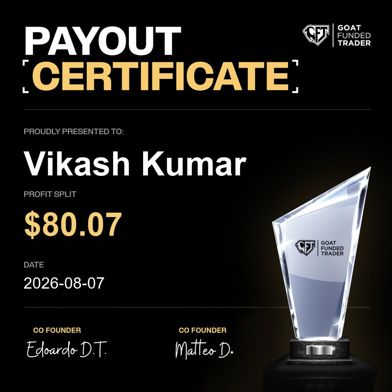 vikashtradiing's tweet photo. My first payout from Goat Funded Trader was successfully received on 7th August.

Thank you to the entire @GoatFunded team for the opportunity and support. 🙏 https://t.co/b3IgxPlVuR