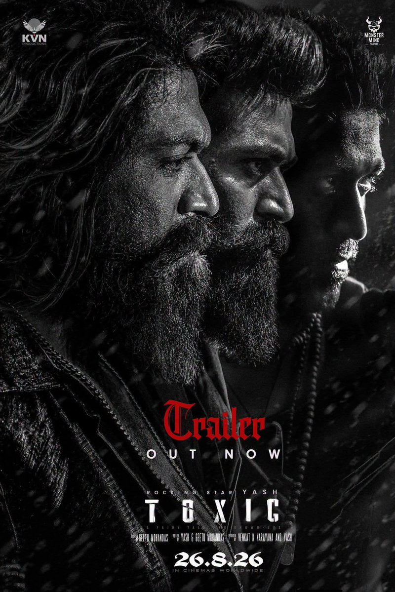 cinemacafemedia's tweet photo. 🔥 The wait is over! #ToxicTrailer is finally here!
#Yash stuns in a powerful double role as Raya and Ticket, delivering explosive action, intense emotions, revenge, and a gripping father-son conflict.
🎬 Directed by #GeethuMohandas
🌍 Worldwide Release: August 26, 2026
#Toxic #Yash #ToxicMovie #Nayanthara #KiaraAdvani #RukminiVasanth #HumaQureshi #KVNProductions #PanIndia #MovieUpdate