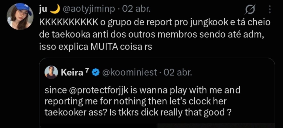protectKimKTH's tweet photo. vejo muitos dizendo que ela não é anti, que é implicância, não devem ir nas contas de report do 🐯, né? a conta não só é anti sozinha, como interage com uma das piores antis dele abertamente.

🦠 https://t.co/hs47GvXPOk
🦠 https://t.co/YGqotrRWfA
🦠 https://t.co/ytnF3RM3lJ https://t.co/P5tQAagDkh