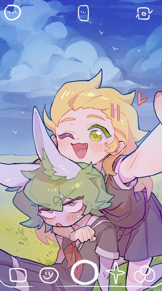 MagicalGirlZoe's tweet photo. Zoe just waved her hand in dismiss, pulling out a phone. She leaned against Vex's back and prepared to take a selfie with the gloomy girl.

"Awww, come on Vexxy!
You know you like me~
Who cares about others, you are the only one on my mind Vexxy~" https://t.co/L6lHQJtfaa