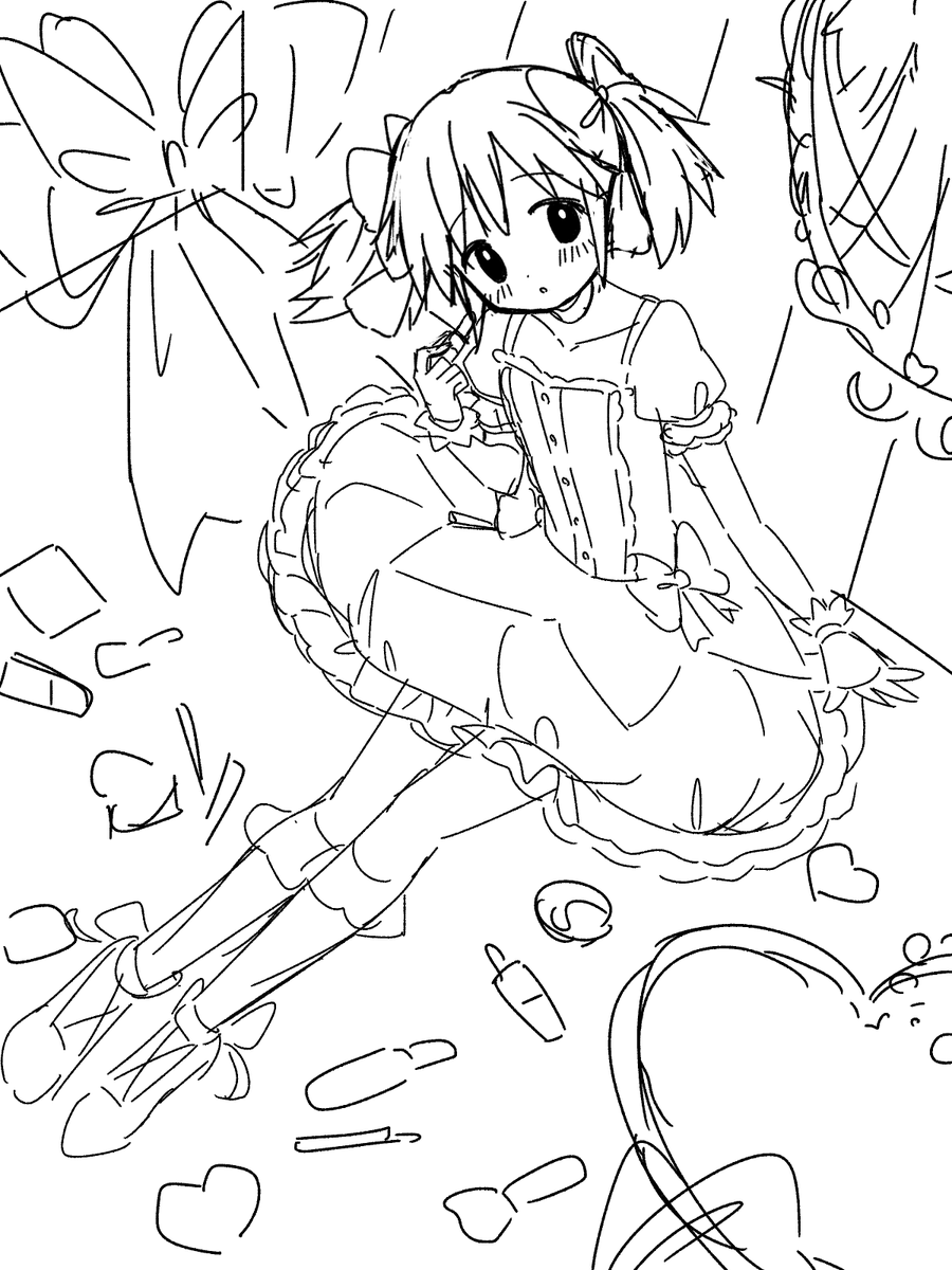 htaklove's tweet photo. 長らく放置してしまっている色々なラフです……(まどか、まどほむ、さな、まどか) https://t.co/SBqrElhW54