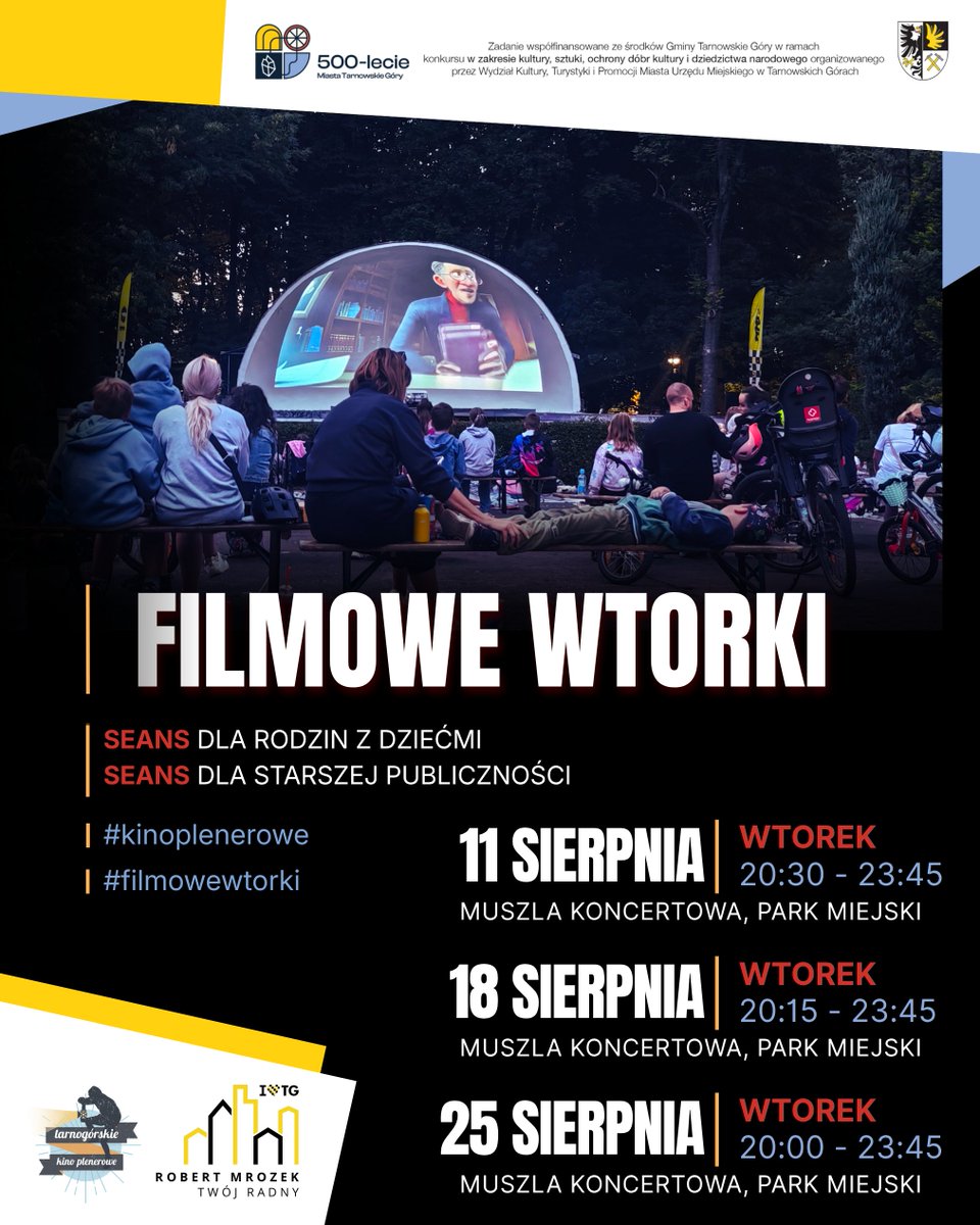 robertmrozek's tweet photo. 🍿 Sierpniowe #FilmoweWtorki (11.08, 18.08, 25.08) wracają do 🌲 Parku Miejskiego! 💙 Każdego wieczoru czekają na Was dwa wspaniałe seanse. https://t.co/ooQKbhPDWu