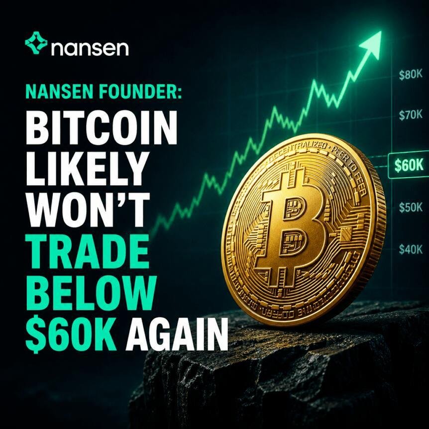 MCEENZEE's tweet photo. Nansen founder boldly declares Bitcoin will NEVER fall below $60K again. This kind talk eeh... Markets sabi do their own dance oh!, up and down like a seesaw. Remember how many times experts said 'this is the bottom'? Then market just laughed and found a NEW bottom.😂
Bottom na waterer😂

It's like saying you'll NEVER touch fufu again, then next week...😂
 But maybe, just maybe, this time it’s different? Maybe the big money coming in truly makes $60K the new, unbreakable floor. If so, that means a lot of smart people are super confident..

But history get its own lessons, and the market often surprises. E go shock you sometimes! So, what do "you" think? Is $60K truly untouchable now, or are we just telling the market 'never say never' at our own risk? 👀

#Bitcoin #CryptoMarkets
