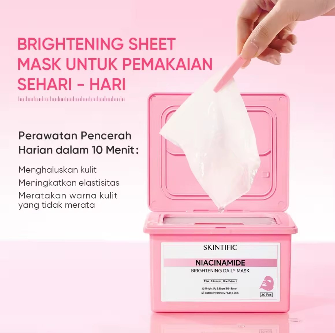 Afriani043's tweet photo. Aku nemu promo menarik di Lazada nih. 

 [New Launch]SKINTIFlC -NIACINAMIDE BRIGHTENING DAILY MASK 30sheets|Hydrate Glow sheet masker wajah komedo &amp; pori sleeping mask masker mencerahkan wajah kusam.
Harga Produk:  Rp299.000
Harga Diskon:  Rp135.000 | https://t.co/TlixteQbN2 https://t.co/tCoHYcbjve