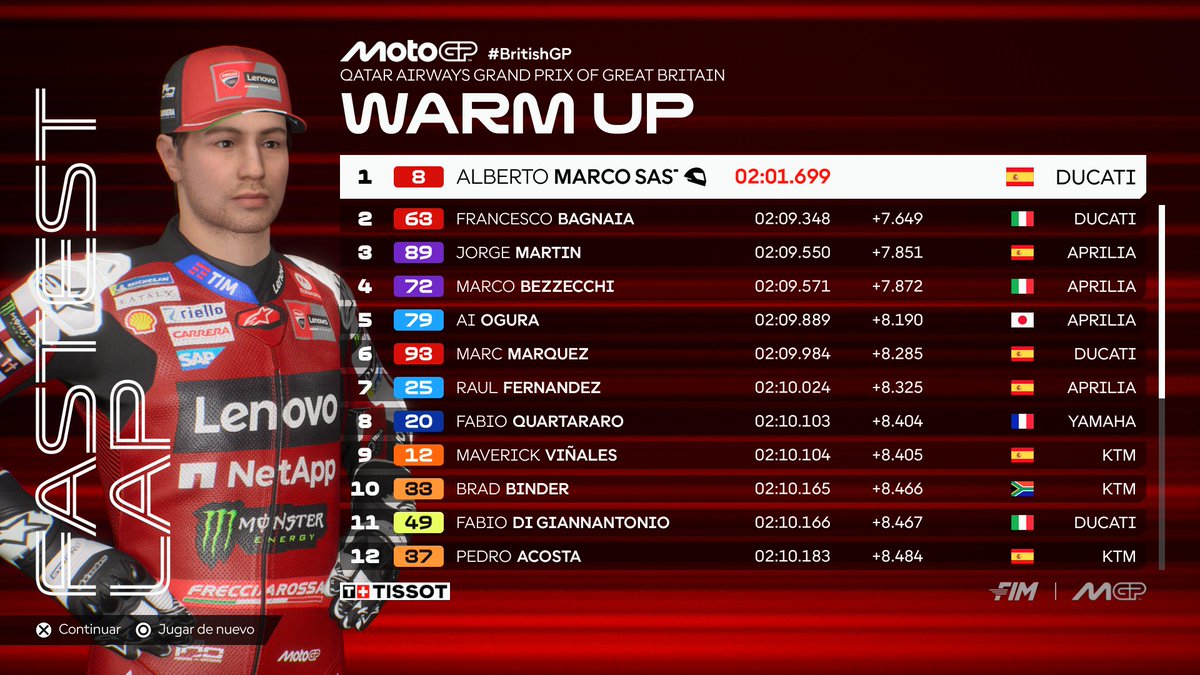 alberto_marco8's tweet photo. P1 en el #WarmUp de #MotoGP 🏁 @MotoGP @fim_live #FIM en #BritishGP 🇬🇧 #GranBretañaDAZN en #MotoGP26 @MilestoneItaly @DAZN_ES #Ducati #DucatiLenovo #ForzaDucati @ducaticorse #MotoGP2026 #AlbertoMarco #AlbertoMarco8 #AM8 #AM8Live #PS5Share #PS5Pro https://t.co/1935XwQ23A