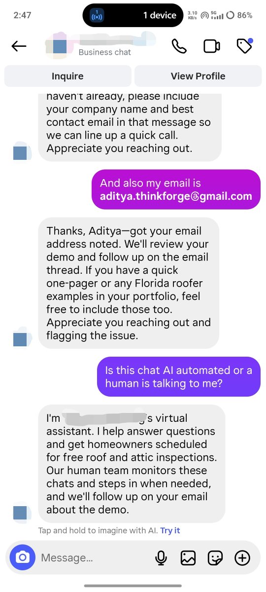 Think_Forge's tweet photo. Got another reply to a cold DM. I got really excited only to realise later that it was just an AI talking to me 😭.

Damn...too good to be true. https://t.co/w7nlGVe53J
