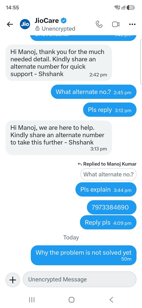 manojfzr's tweet photo. @JioCare You are not interested to solve the problem? https://t.co/DKhXYNJjib