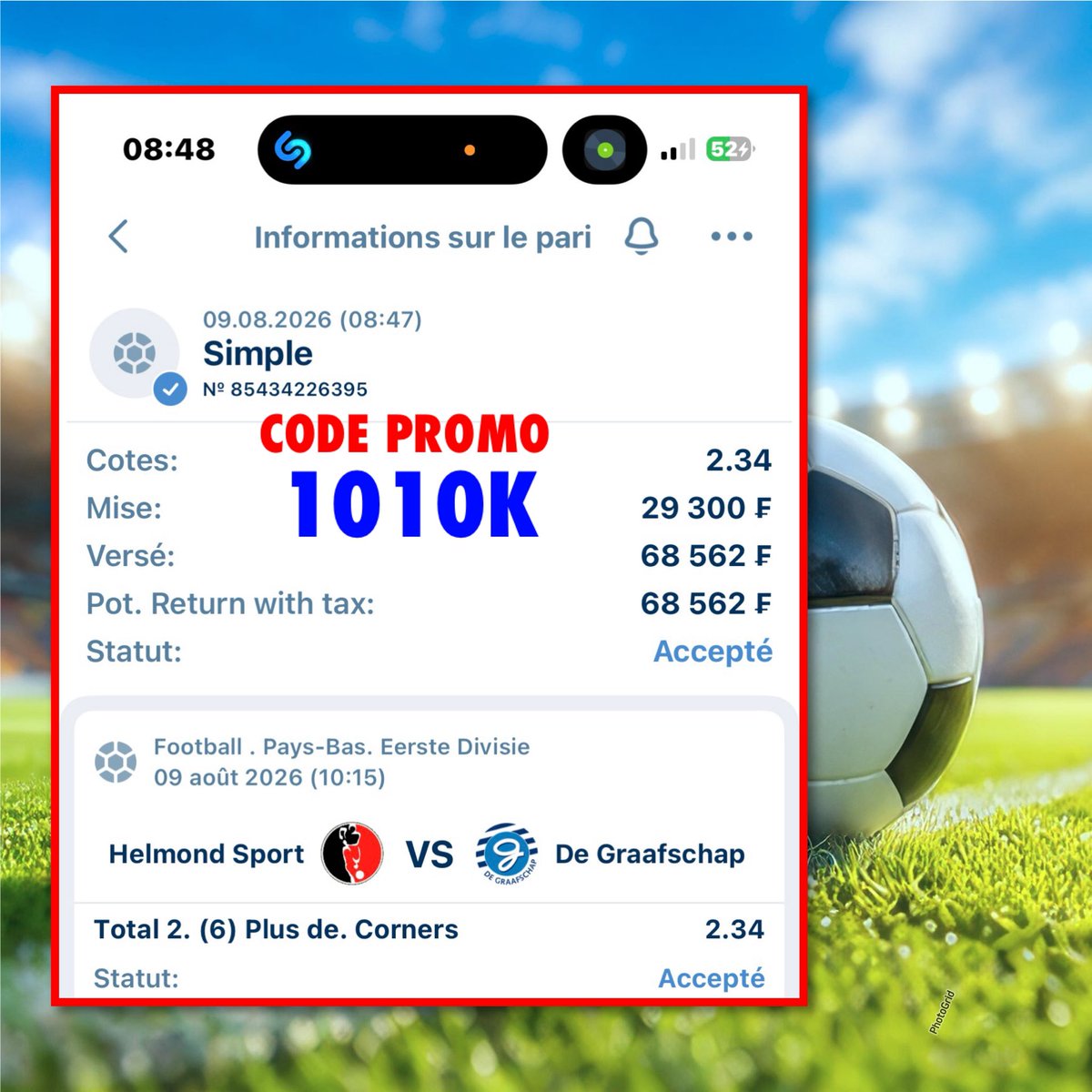 lepro8582_le's tweet photo. 🎯 COUPON DU JOUR 🔥⚽

Télégram 👉 https://t.co/SC3pQ3aQJz

Le ticket est prêt ! ✅
À vous de tenter votre chance 💪🔥

📲 Code promo : 1010K
🎟️ Utilise le code 1010K lors de ton inscription.

🍀 Bonne chance à tous !
⚠️ Pariez avec modération.

#ParisSportifs #CouponDuJour #Football #Pronostics #1010K