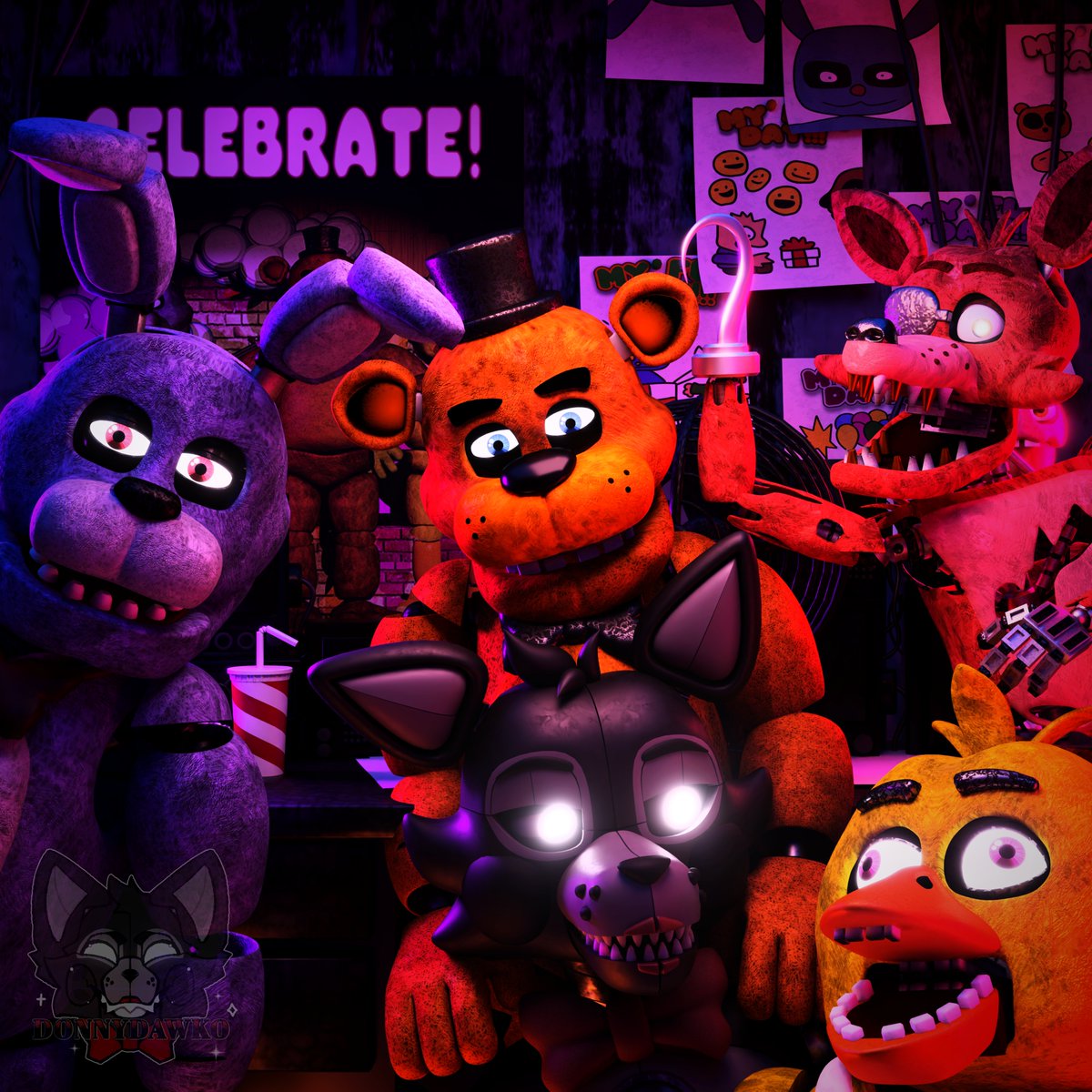 FPhantom64's tweet photo. 12th Anniversary of Five nights at Freddy's!
Enjoy!
#fnaf #fnafoc #oc #3d #3dart #blender3d #animatronic #post #3drender #fivenightsatfreddys #art #bonnie #chica #freddy #foxy #poster #anniversary https://t.co/sYGFLKWjBY