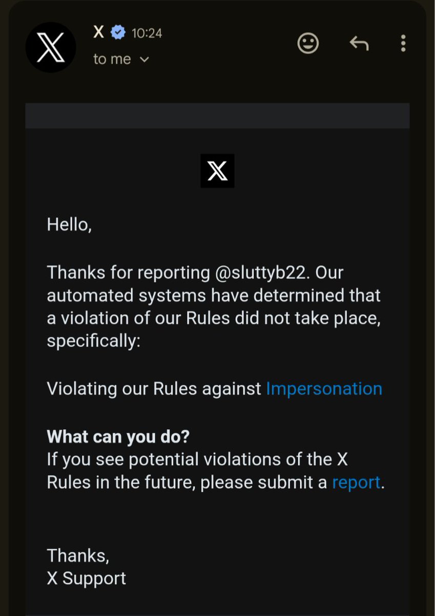 teknas12's tweet photo. @MissScarletVice @sluttyb22 Reported but got this...hopefully in more numbers they take action https://t.co/zXBkbvZgOo
