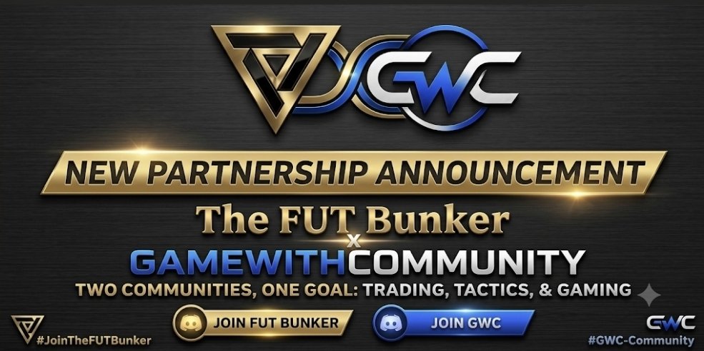 TheFUTBunker's tweet photo. 🤝 BIG ANNOUNCEMENT 🤝

🚨 ​We are hyped to announce that The FUT Bunker is officially partnering with @GWCommunity_

🧬 ​We’re joining forces to bring you the ultimate #fc27 experience. Expect grinding methods , live streams, exclusive trading tips, and massive content.

🔁 This group of up and coming content creators will have a massive year make sure to drop them a follow 

📩​ Join both servers below and elevate your club!👇
​🔗 https://t.co/NIFIIEpmQR
🔗 https://t.co/6ylDXW7Wpo
​#EAFC27 #FUT #EAFC #Discord #GamingCommunity
