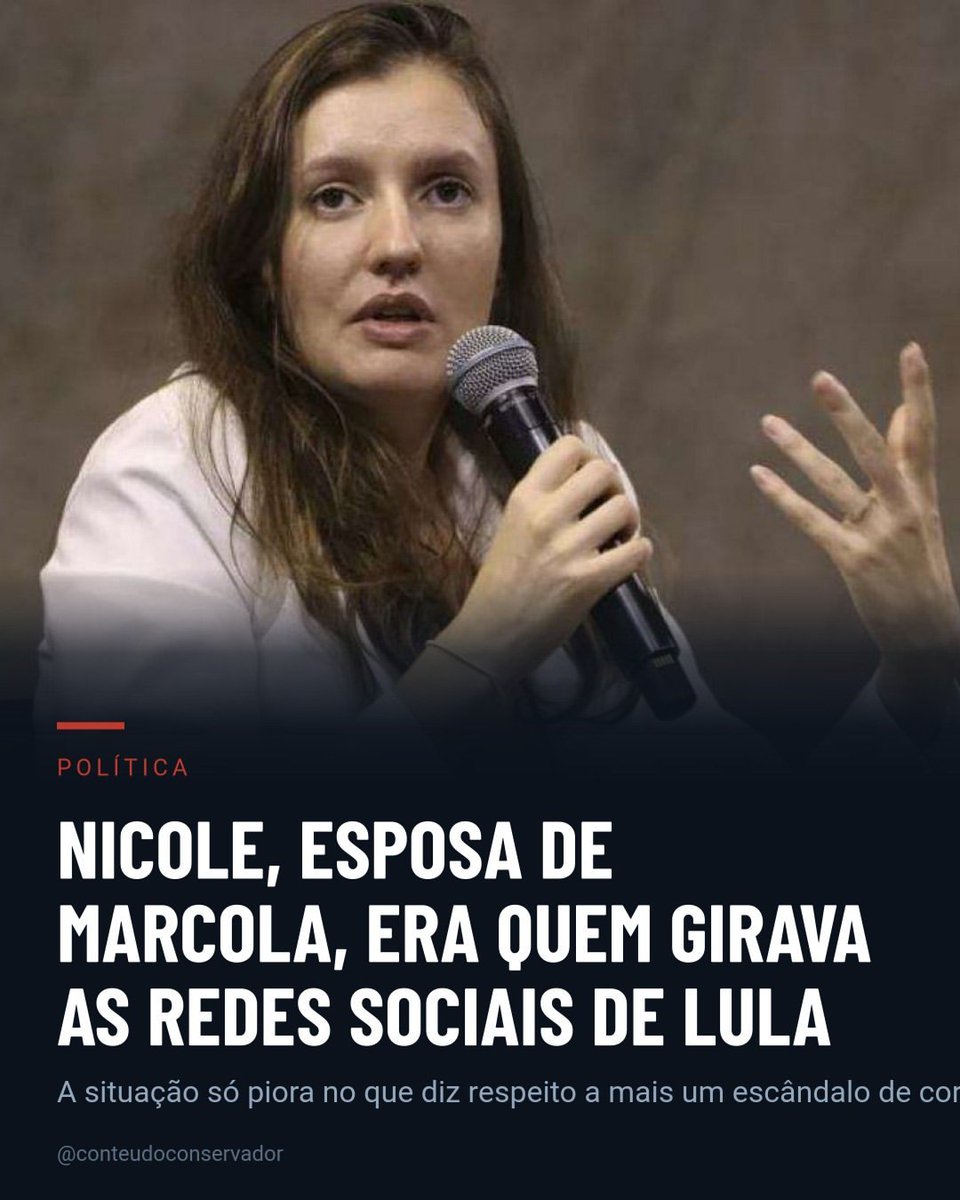 JMm7441954524's tweet photo. A SITUAÇÃO SÓ PIORA ‼️
NICOLE, ESPOSA DE MARCOLA, ERA QUEM GIRAVA AS REDES SOCIAIS DE LULA‼️ O escândalo de corrupção que ronda o governo Lula ganhou mais um capítulo comprometedor. A situação, que já era grave, agora se instalou dentro do próprio gabinete presidencial, https://t.co/SL7AxbwoQM