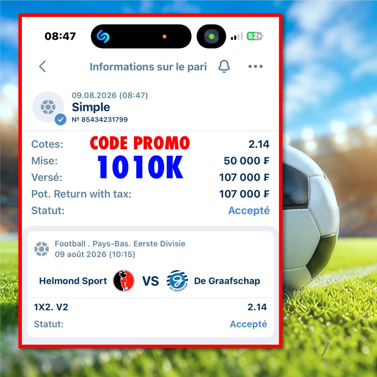 lepro8582_le's tweet photo. 🎯 COUPON DU JOUR 🔥⚽

Télégram 👉 https://t.co/8DM1NXZzbH…

Le ticket est prêt ! ✅
À vous de tenter votre chance 💪🔥

📲 Code promo : 1010K
🎟️ Utilise le code 1010K lors de ton inscription.

🍀 Bonne chance à tous !
⚠️ Pariez avec modération.

#ParisSportifs #CouponDuJour #Football #Pronostics #1010K