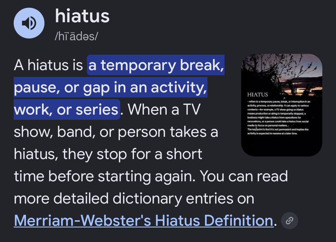 eyekonicstar's tweet photo. @gnarlystyla do you know what the word hiatus means? https://t.co/GdjjhaVfJb