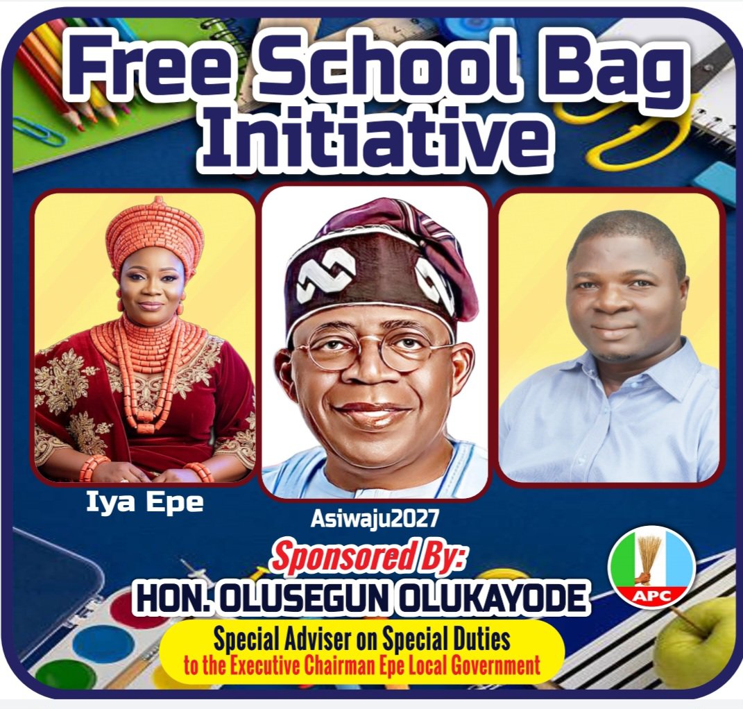 OlukayodeSeg's tweet photo. We must support the good works of Hon. Princess Surah O. Animashaun, the Executive Chairman Epe Local Government. 
In the same spirit, i humbly donated FREE SCHOOL BAGS to the indigents in Epe.
By: Hon. Olusegun Olukayode - Special Adviser on Special Duties, Epe Local Government https://t.co/K5yUJKn9fy