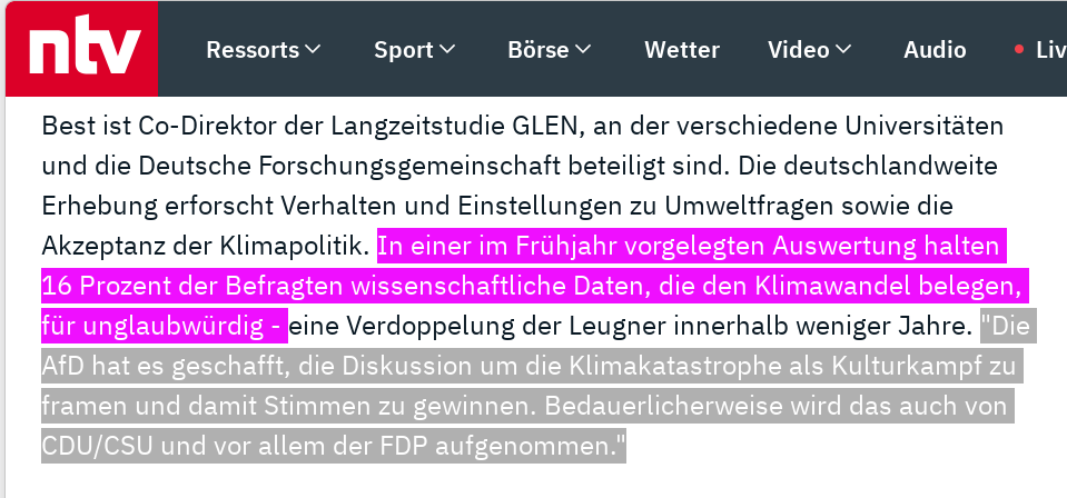 personenprofil's tweet photo. @RickSanchez1946 Studie: 16% glauben nicht an Klimawandel -- Verdoppelung innerhalb weniger Jahre: "AfD hat es geschafft, die Diskussion um die Klimakatastrophe als Kulturkampf zu framen + damit Stimmen zu gewinnen. Bedauerlicherweise wird das auch von CDU/CSU und vor allem der FDP aufgenommen" https://t.co/pkyquqZ2jS