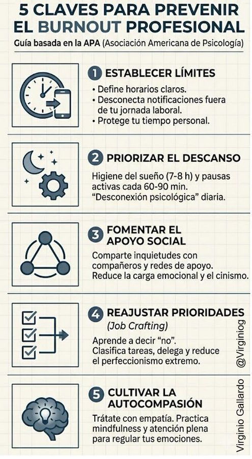 virginiog's tweet photo. Guía contra el burnout  se basa en la evidencia científica de la APA      Aborda el agotamiento no como una debilidad individual, sino como un desajuste sistémico que requiere pautas prácticas       

5 ejes  para entornos profesionales https://t.co/HgVE2v9xxJ