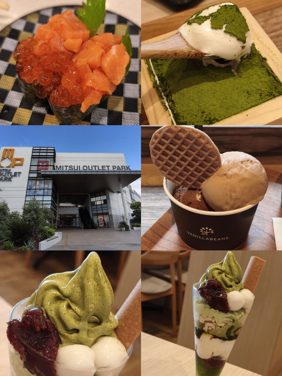 chigekonh's tweet photo. 横浜ベイサイドのアウトレットに行ってきたよ！パートナーの足底筋膜炎用のシューズ見に行ったけどサイズなかった😭
函館 まるかつ水産🍣もみじ茶屋🍵VANILLABEANS🍨食べられて満足 https://t.co/UFoR43aiGT