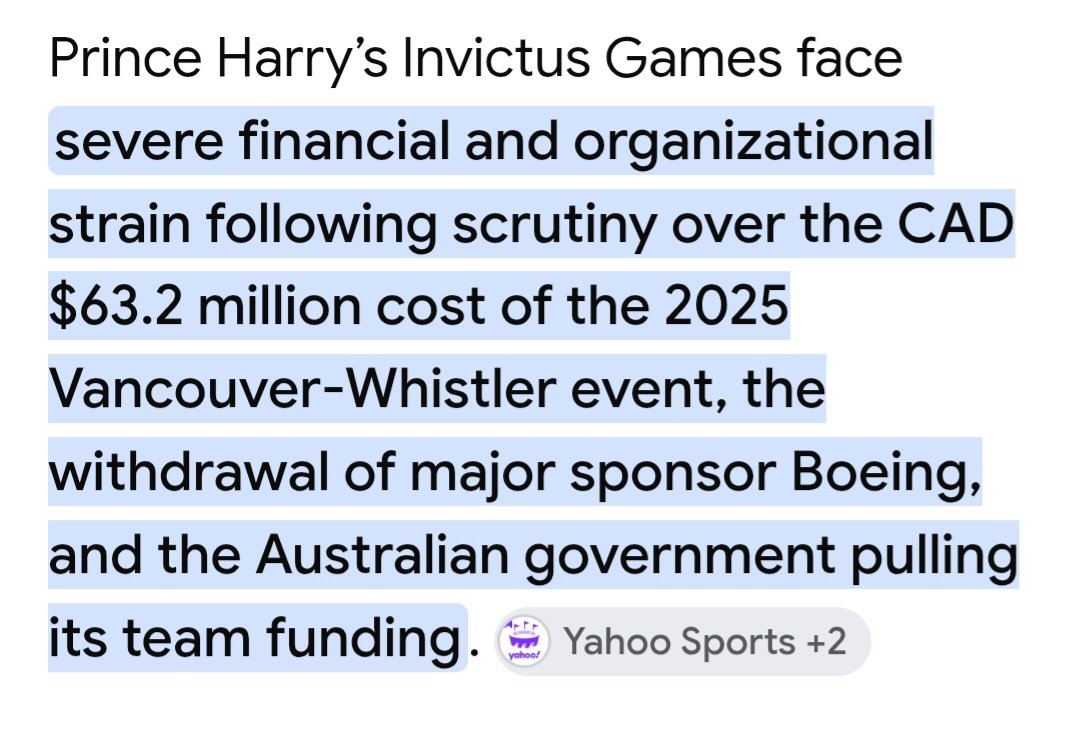 Starchat88's tweet photo. @krabbenmami1518 @sarahw1971 @byetwit Who do you think is in the Royal Foundation that got the Invictus Games started? Harry got kicked out of Sentabale which he started and Invictus Games which Harry stole from the Warrior Games concept, is in financially trouble. Everything he touches turn to sh*t https://t.co/weQVhlSwew