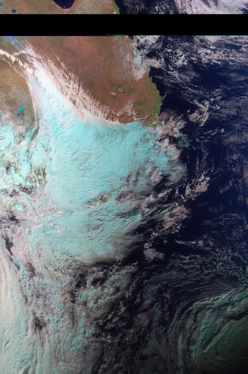 BenSKlerk1's tweet photo. #MeteorMN2_4 (5:08UTC) 3:08pm 9 Aug AEST
#Satdump, #QFH, #Nooelec Noaa, #Airspy mini
Strong winter storm blowing in.
#weather #LRPT #Satellite #Australia https://t.co/Z5PamPo8SE