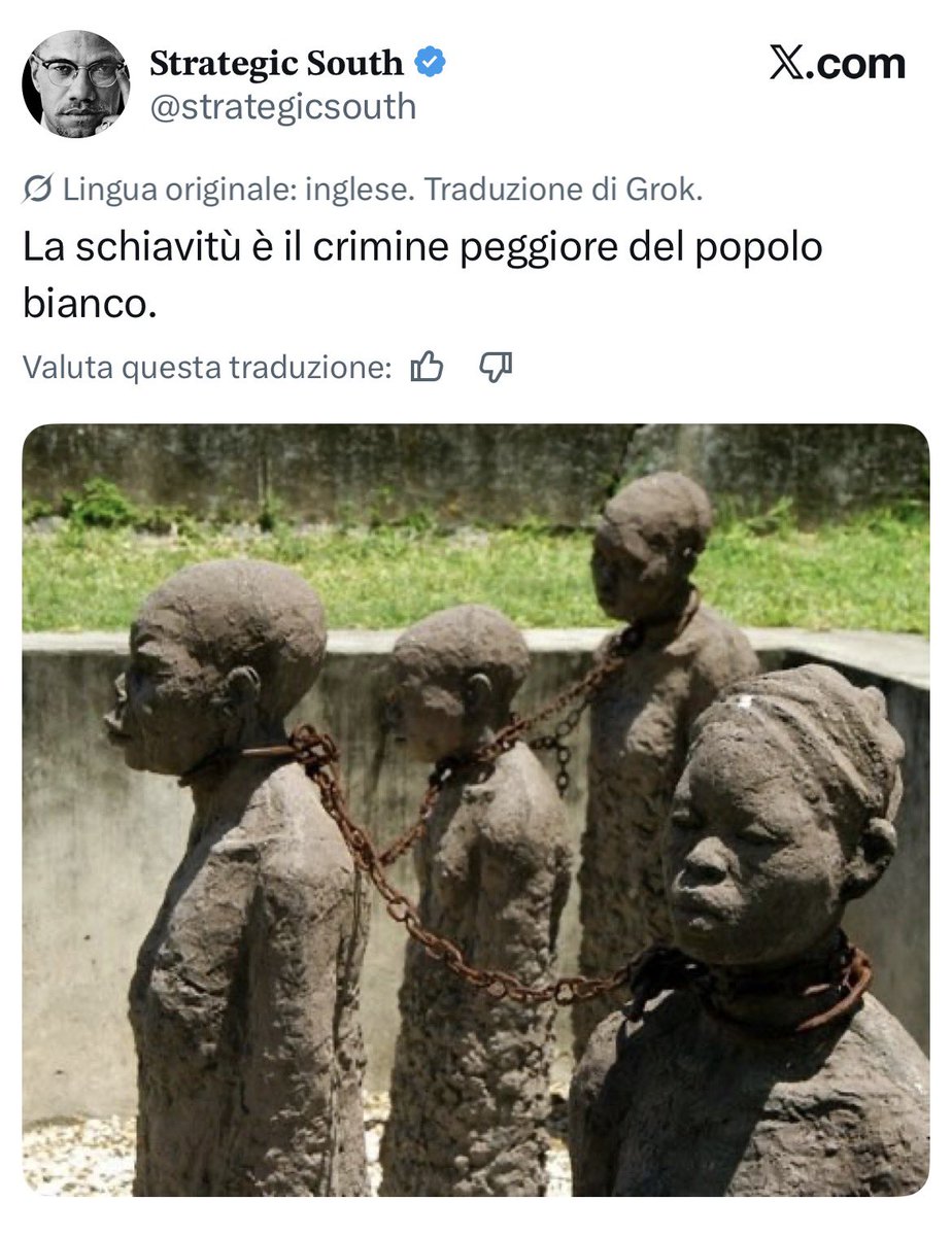 fratotolo2's tweet photo. “Popolo bianco”?

Questo monumento si trova a Zanzibar e raffigura uno degli ultimi mercati degli schiavi del Paese, il quale era gestito dagli arabi. 

Quel mercato fu poi chiuso su pressioni britanniche nel 1873. https://t.co/yHseNA6E3F