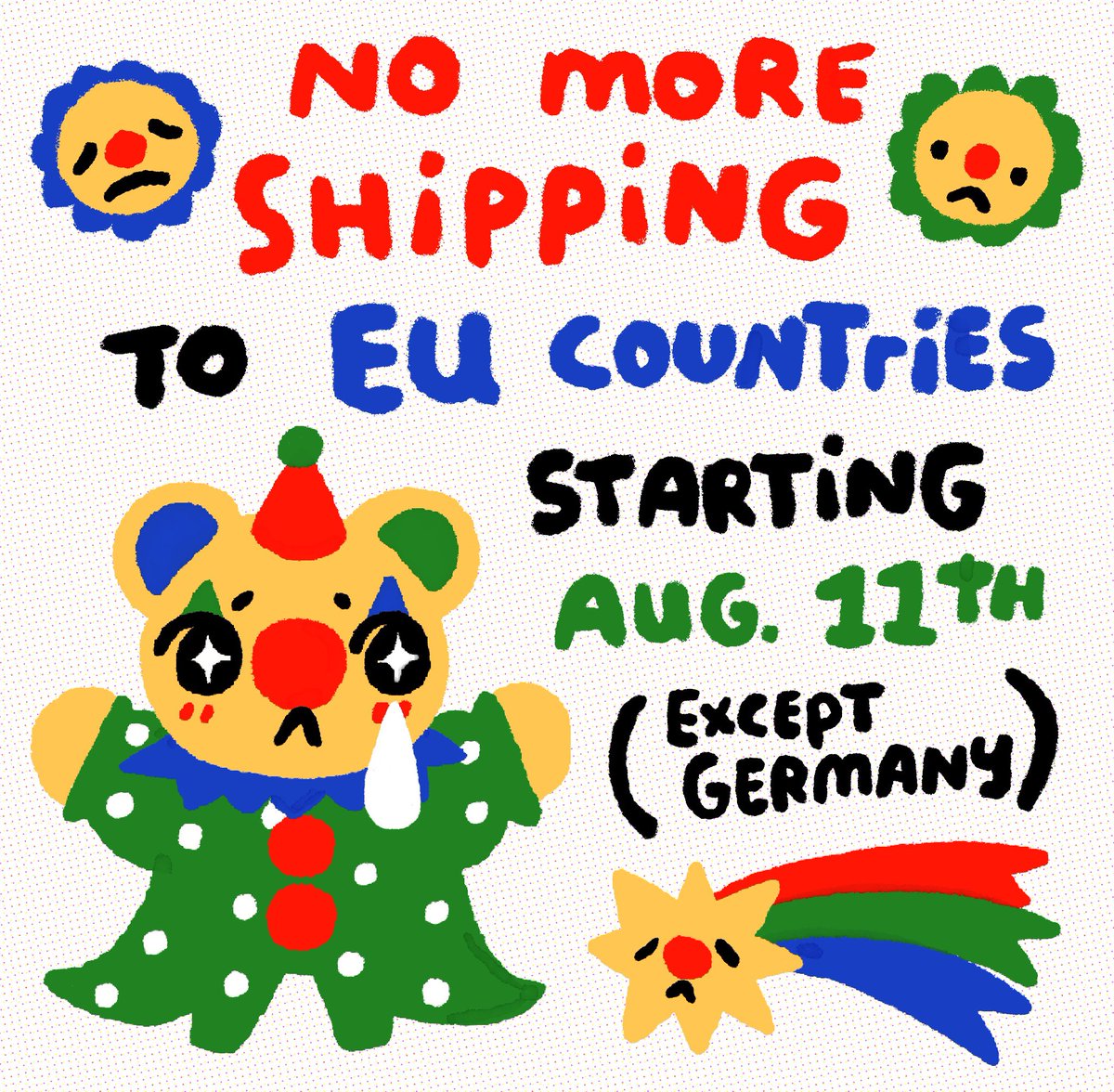 so_lazo's tweet photo. yes I am also another one of the independent creators/small businesses that now have to stop shipping to EU countries due to new laws that aren’t fair and don’t have a proper way of being implemented!! https://t.co/6n3dmwAeNi