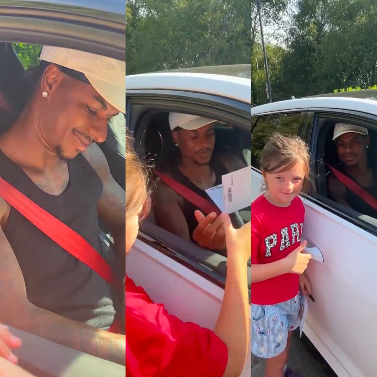 ZaidBalll's tweet photo. 🚨📸 - Marcus Rashford PICTURED outside Carrington today in his car as he stops to sign for a fan.

HE IS BACK!❤️🫡 https://t.co/b8foMgzhk1