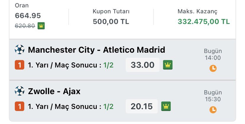 sofianaliz's tweet photo. 🏟️ Manchester City - Atletico Madrid 
👉🏻 2/1 v 1/2 

🏟️ Zwolle - Ajax 
👉🏻 2/1 v 1/2 

💣 4 KUPON OLARAK TÜM KOMBİNASYONLARI YAPALIM https://t.co/AclXgOhAmP
