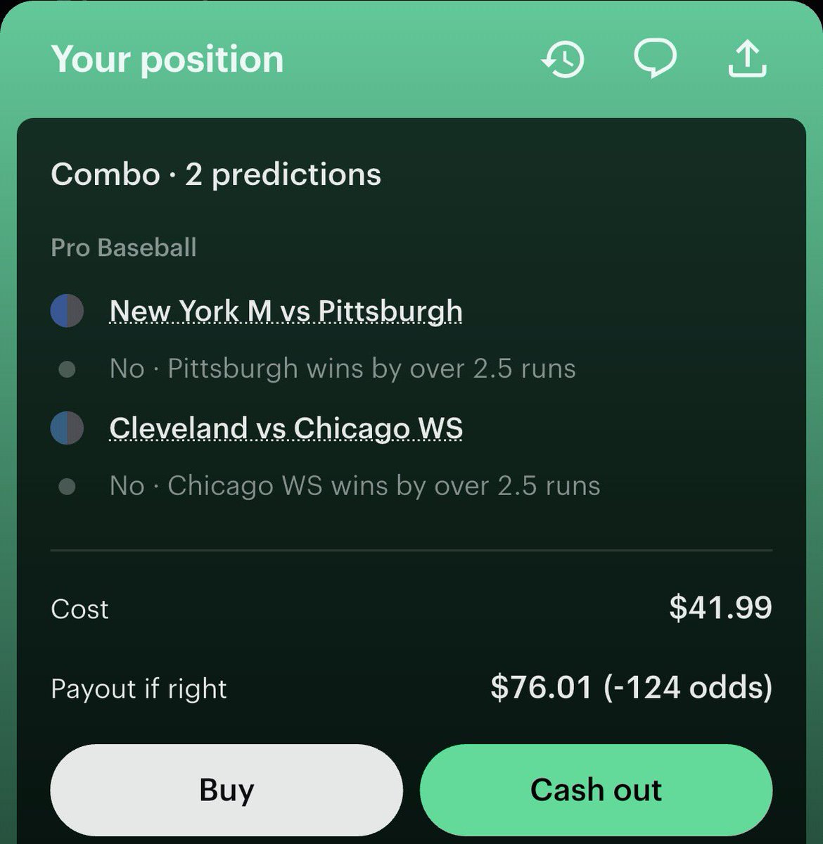 RenzoMoneyline's tweet photo. Ladder Challenge Day 2🪜🪜

Day 1: $25➡️$42✅
Day 2: $42➡️$76❓

Parlay👇 -124
•Mets +2.5
•Guardians +2.5

LIKE❤️if you are climbing with me💫