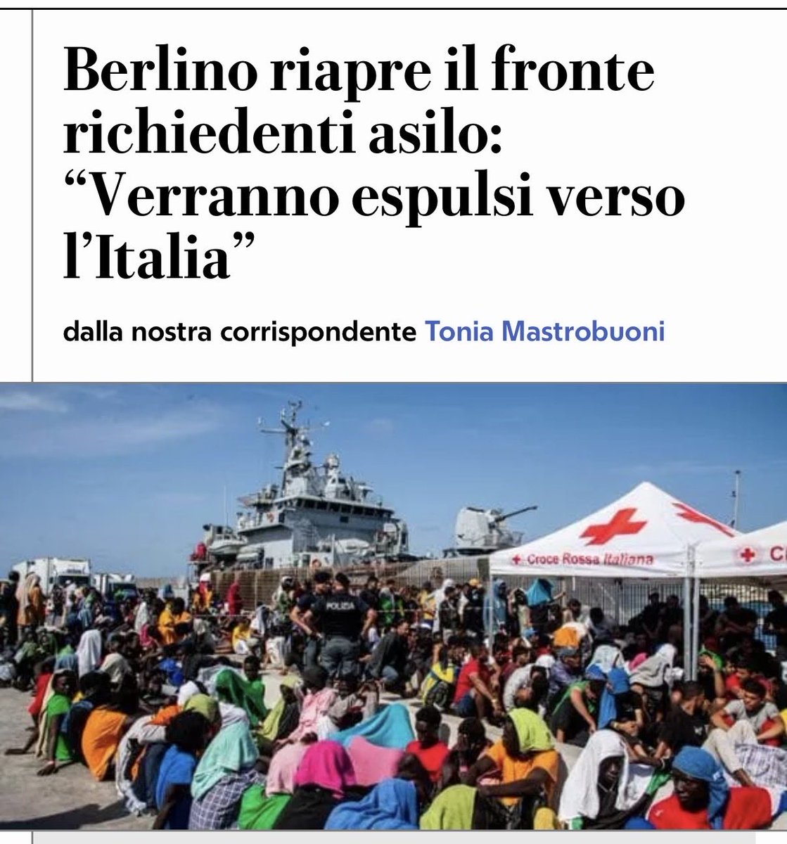 AlessiaMorani's tweet photo. La mossa del cancelliere tedesco Merz: l’Italia dovrà riprendere i migranti arrivati in Europa attraverso il nostro paese. La Germania riavvia  così le espulsioni ferme dal 2022. 
Considerate che con il governo Meloni sono entrati in Italia in 340mila. 
La destra è così: ognuno fa il proprio interesse e se ne frega degli altri stati. Lo ha fatto la Meloni con la Spagna ed ora la Germania lo fa con noi. 
Capito perché la reazione ai fatti di Ceuta è un autogoal clamoroso? Capito perché la Meloni avrebbe dovuto essere solidale con la Spagna invece di chiudere Schengen? E’ una regola molto banale: se sei il governo più in difficoltà in Europa sul fronte migranti non puoi fare il fenomeno perché, poi, gli altri fanno i fenomeni con te.
E’ il sovranismo bellezza!