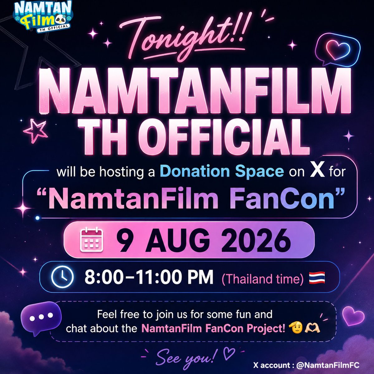 NamtanFilmFC's tweet photo. วันนี้ทางพี่คู่จะมีเปิดสเปซโดเนท
ช่วงเวลา~ 20.00-23.00 น นะคะ!

มาร่วมสนุกพูดคุยเกี่ยวกับโปรเจกต์แฟนคอนของน้ำตาลฟิล์ม กันได้น้า 🫡🫶🏻 https://t.co/dGQ2te862E