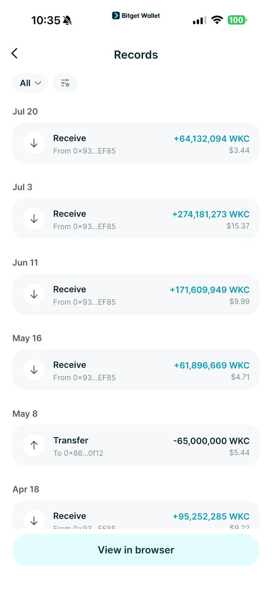 Sob__NE's tweet photo. GM CT,
Look at this screenshot and let me explain something to you.

On average I receive at least $3 worth of $WKC  in reflections monthly just from Holding $PHT.

So when $WKC cancels 3 zeros, I would be on free $3000 dollars every month minimum. this is free, no action required, no staking, just hold ! HODL $PHT

This is why you must buy enough $PHT, I don't know how else to explain this wisdom to you. I have done my part.👇

0x885c99a787be6b41cbf964174c771a9f7ec48e04