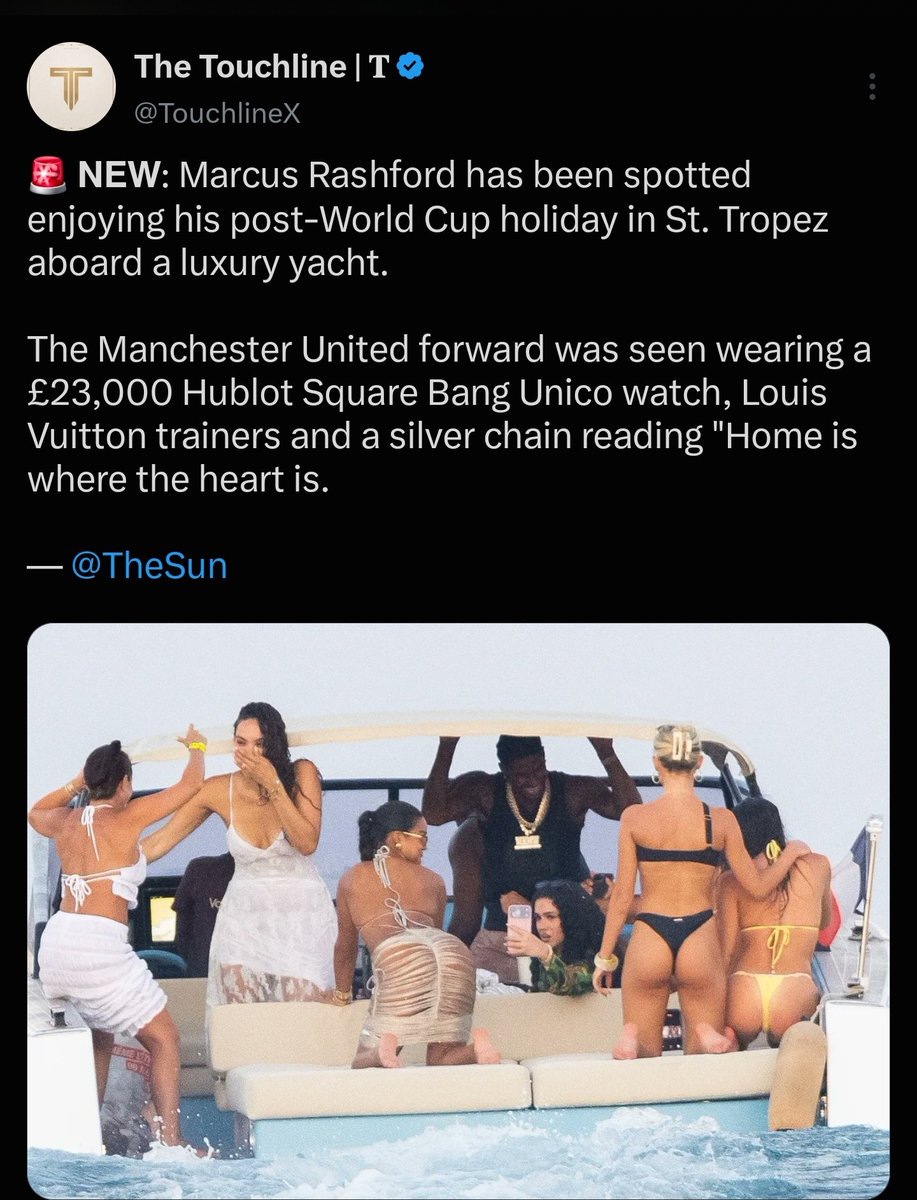 MartinsCyn's tweet photo. This is exactly what I mean when I say the media can create a narrative and then feed it to the fans until everyone starts repeating it.

Rashford spends a season at Barcelona, performs, wins LaLiga and puts up 14 goals + 14 assists… and somehow the obsession with his lifestyle disappears.

Now he's back around England and Manchester United, and suddenly we're back to:

“Rashford spotted on a yacht.”
“Rashford wearing a £23k watch.”
“Rashford partying.” 😭

Meanwhile, Olise is simply “enjoying his vacation.” 😂

They choose who they want to love, who they want to dislike, then push that framing hard enough that fans eventually start doing the work for them.

You don't have to love Rashford.

But stop pretending the media aren't capable of manufacturing a perception around him.

The agenda is loud. 🔴