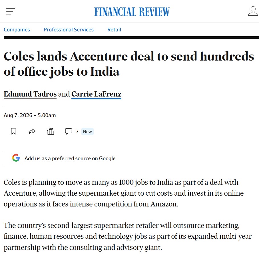 RennickGBR's tweet photo. It’s sickening to think that our own government uses taxpayers dollars to weaponise our own enemies against us.  

Check out how Accenture advises Australian companies to send Australian jobs offshore whilst being paid from the taxes of those very jobs to advise our lazy bureaucracy. 

People First is the only party that is serious about stopping this madness by lifting taxes on profits (including wages) sent offshore to lower taxes here in Australia. 

Sign up today at https://t.co/Hc5pe1I8Nr to put the Australian People First.