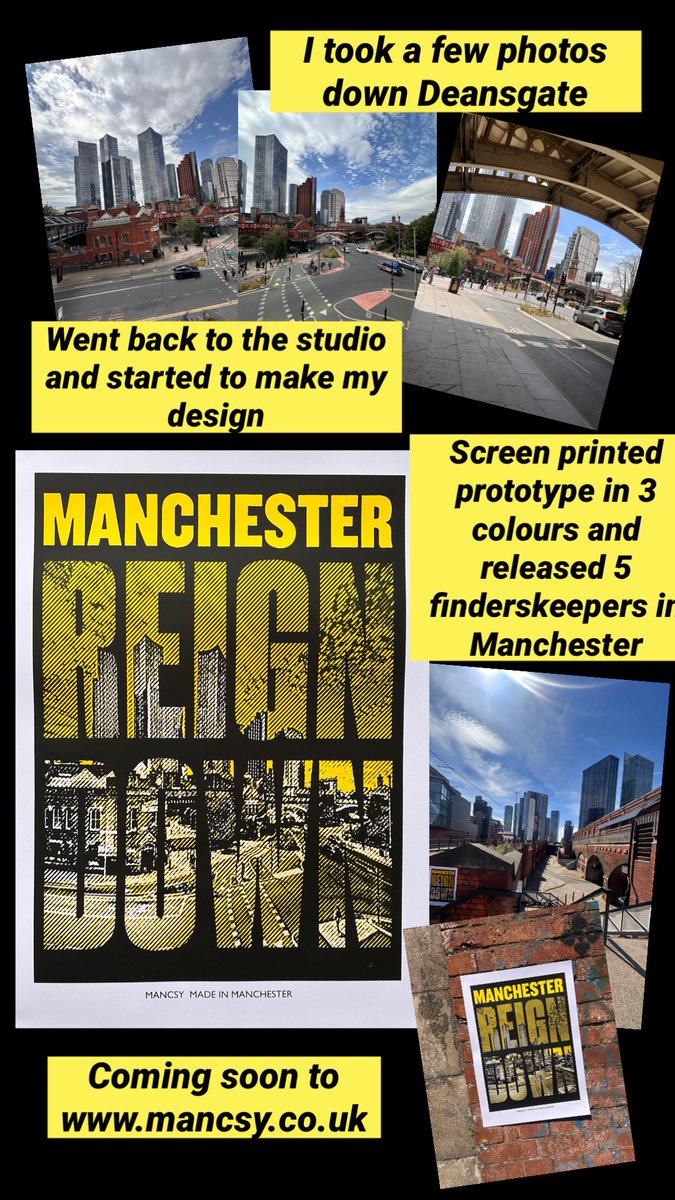 RealMancsy's tweet photo. My latest design REIGN DOWN is at A2 hand made screen print on white card. It comes in classic yellow and black but I’m testing a few in blood red and sky blue 🤔. https://t.co/mMddEeDtNm https://t.co/q5ILyXCBMn