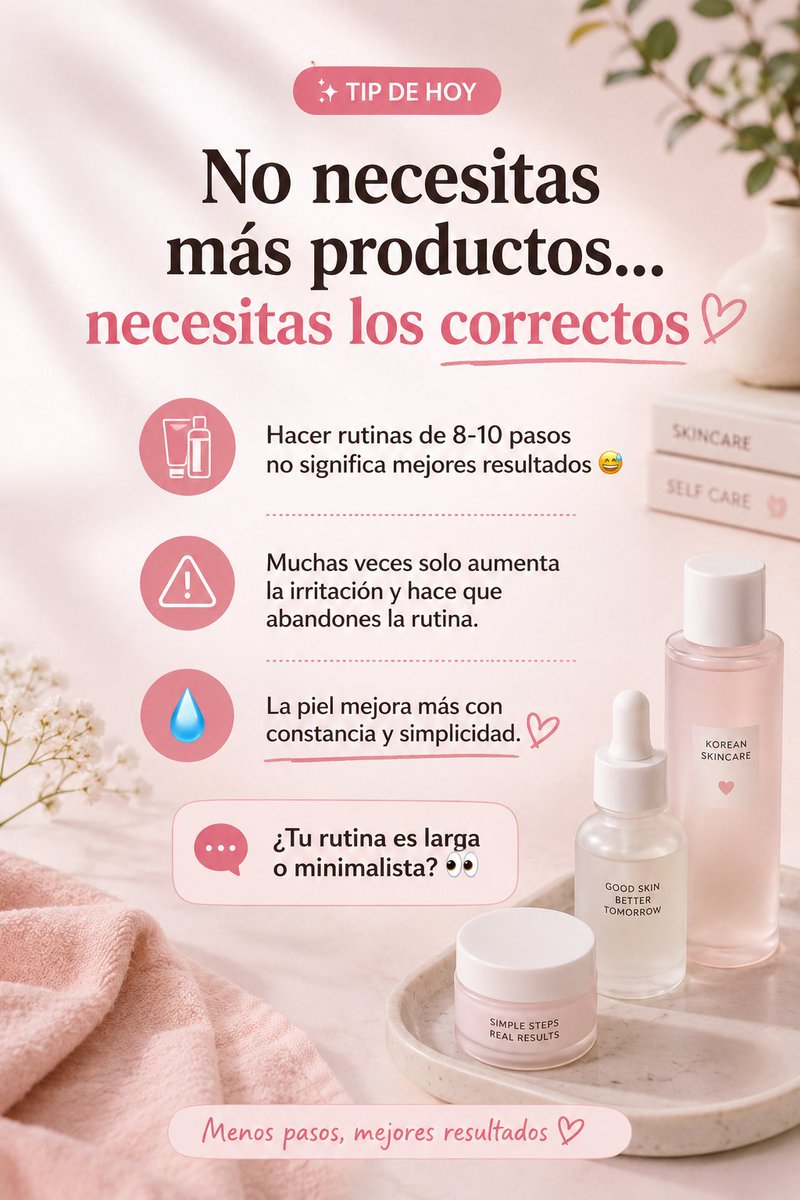 rubiadeverano's tweet photo. Tip: No necesitas más productos, necesitas los correctos #skincare #kbeauty https://t.co/YwjiljIdPM