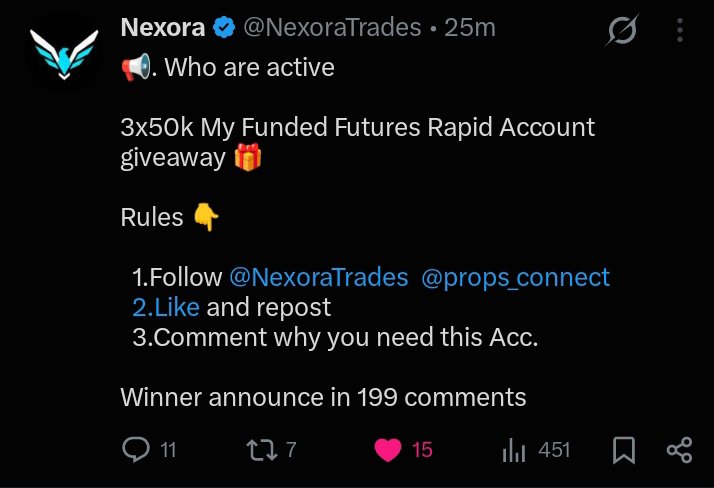 Sadeeqfx99's tweet photo. @NexoraTrades @props_connect I’m entering with one goal: to trade the account with discipline and consistency. The opportunity to manage a 50K Rapid Account would mean a lot and could be a major step forward in my trading journey https://t.co/bRxwOa71vu
