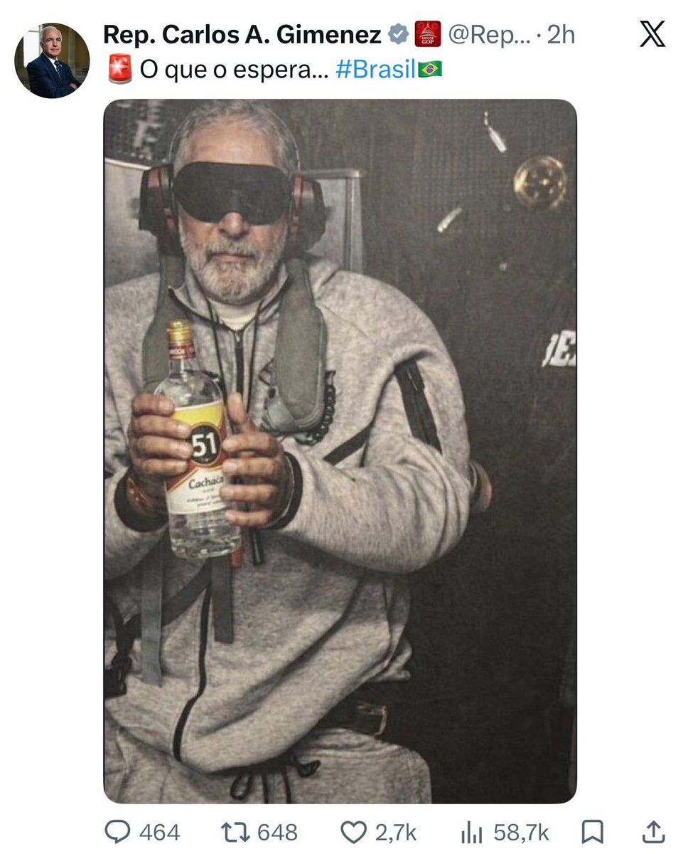 pmarcelo1972's tweet photo. Após críticas ao ladrão, incluindo uma denúncia apresentada a uma comissão do Congresso dos EUA, o deputado Carlos Gimenez publicou uma foto do rato etílico sendo capturado por forças especiais, com uma garrafa de cachaça.
A imagem reproduz a mesma cena da captura do Maduro, em 3 Jan deste ano.