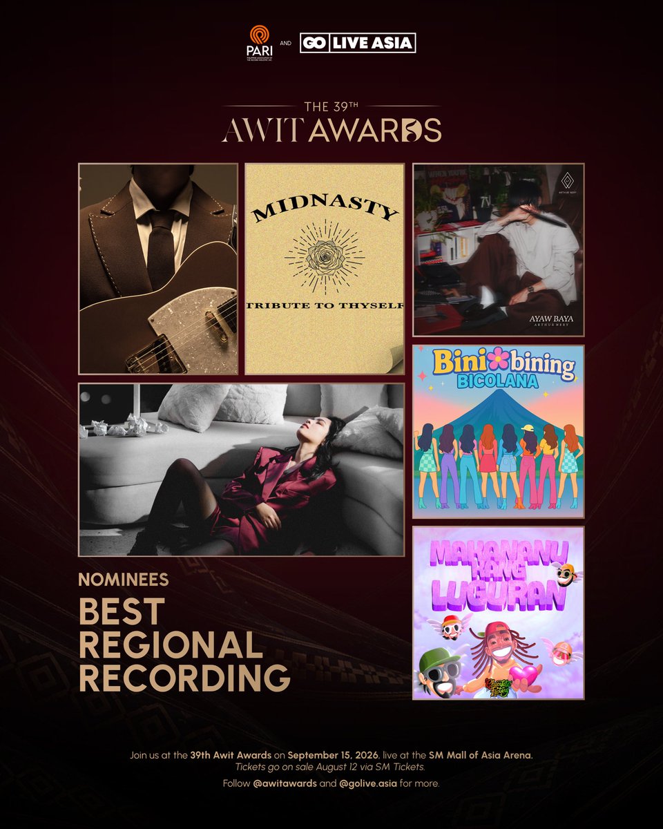 AwitAwards's tweet photo. Rooted in local language, culture, &amp; identity, regional music reflects the diverse stories &amp; sounds of PH.

Congrats to the Best Regional Recording nominees that celebrate the richness of our musical heritage &amp; the distinct voices that shape OPM across the country.

1/2 https://t.co/xZxaqpT7he