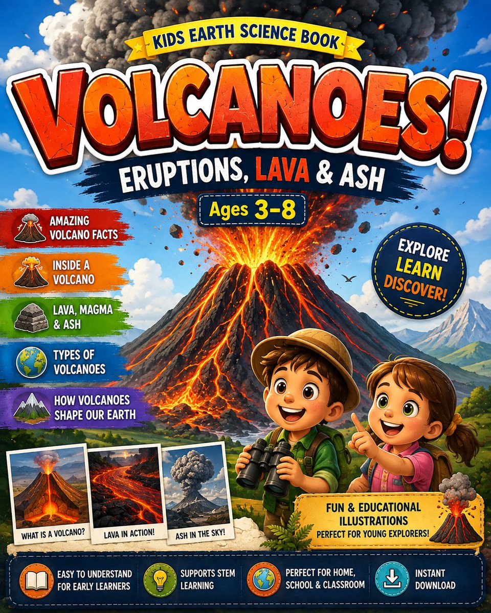 MartGoods32509's tweet photo. Volcanoes! Kids Earth Science Book – Eruptions, Lava & Ash (Ages 3–8)
https://t.co/C3xVV6dGzG
#VolcanoesForKids
#VolcanoScience
#EarthScienceForKids
#VolcanoActivities
#GeologyForKids
#VolcanoFacts
#VolcanicEruptions
#LavaForKids
#MagmaForKids
#ScienceForKids https://t.co/cycxPvdUeu