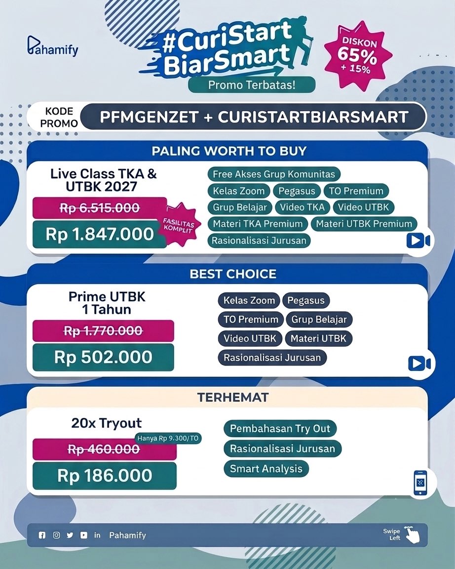 creabmi's tweet photo. Jujur jangan telat

Rekomen: Liveclass UTBK

ini masih ada diskon nih, gas aja ke web resmi pahamify dan add kode (PFMGENZET + CURISTARTBIARSMART)

t. bimbel online utul ugm simak ui snbt utbk tryout diskon kode promo pahamify mipy les tka belajar itb um mipi apk app https://t.co/QLvVJPU4vr