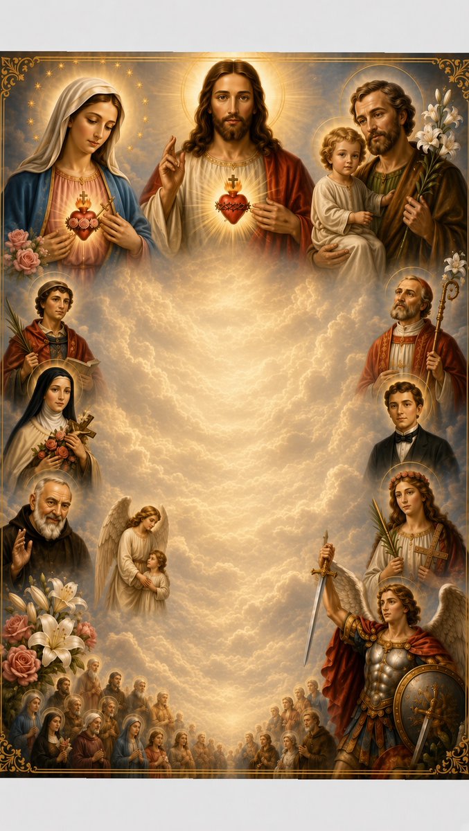 JustAdaugoijele's tweet photo. May the
SACRED HEART OF JESUS
fill your heart with His love.

May the
IMMACULATE HEART OF MARY
be your refuge.

May
ST. JOSEPH
walk beside you with
quiet strength.

May your
GUARDIAN ANGEL
protect you always.

And may
ALL THE SAINTS
intercede for you and your family, 
until the day we rejoice together
in the presence of God.
Amen.