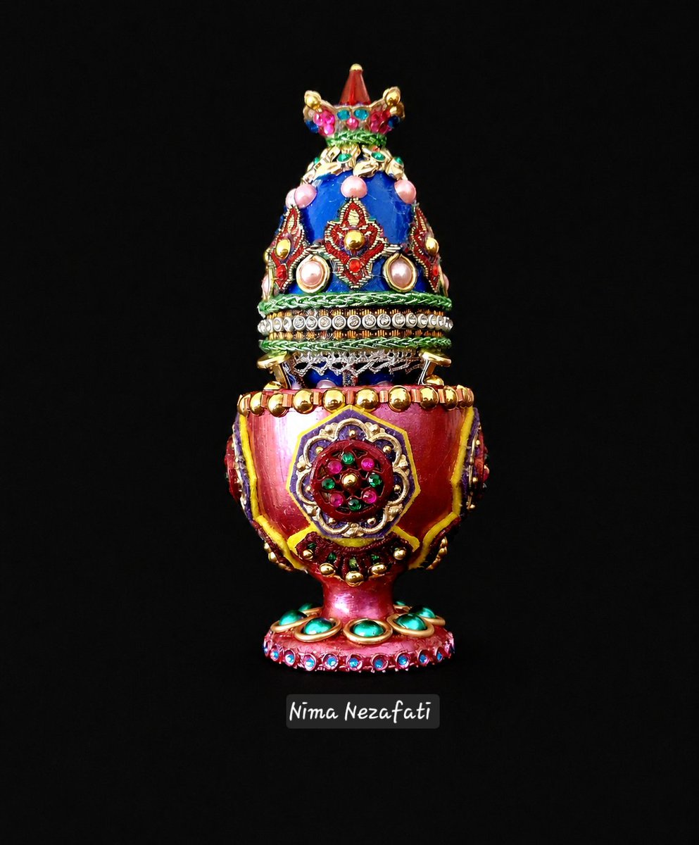 nimanezafati's tweet photo. I recently made some changes to one of the wooden eggs I had previously decorated, and I also decorated a wooden stand for it. I call this ensemble “Chalice of the Seven Realms”! 😊 https://t.co/ypUno4S5vZ