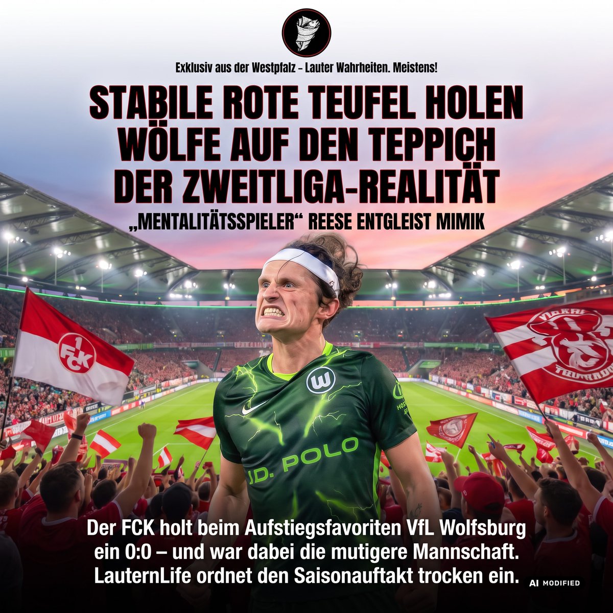 LauternLife's tweet photo. Der FCK stark beim VfL Wolfsburg mit einem 0:0. Mutig und kämpferisch, das hat überrascht! Lass uns darüber sprechen! #FCK #ZweiteLiga #Kaiserslautern #Lautre #1.FCK #Satire

👉 https://t.co/QMRX7F9zS6 https://t.co/MIqhw8QwK1