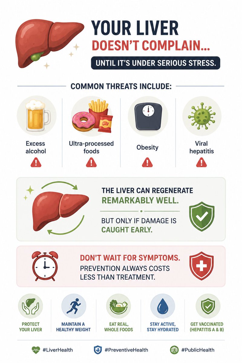 Usmani_Adnan_'s tweet photo. 🚨 Your liver doesn't complain...
.
.
.
Until it's under serious stress.

#LiverHealth #PreventiveHealth #PublicHealth https://t.co/Ih0EW1BYql